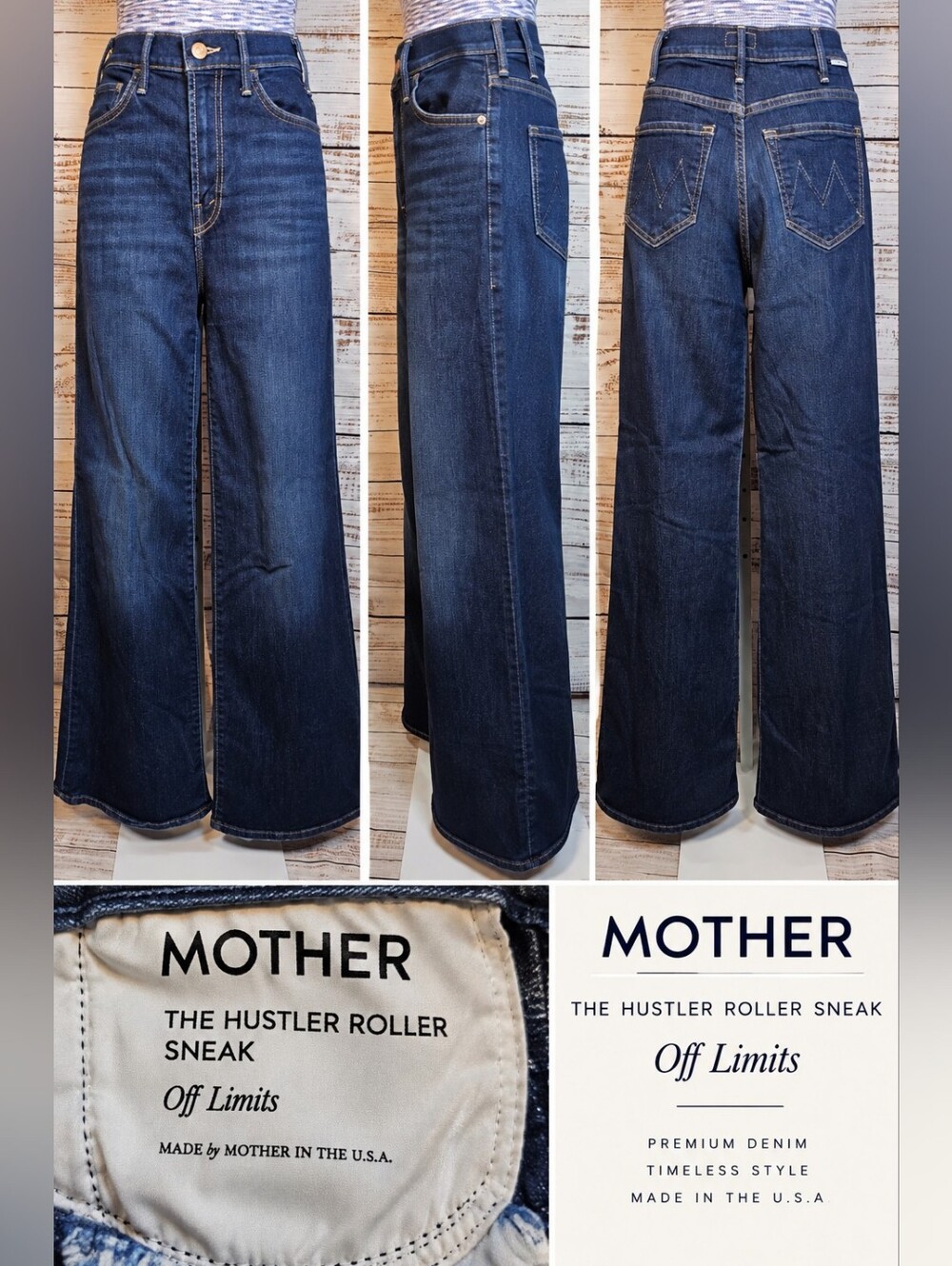 MOTHER The Hustler Roller Sneak High Rise Flare Jeans 25 Off Limits Dark Wash